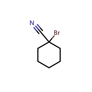 Chemical structure of 1-bromocyclohexanecarbonitrile , CAS 676132-35-7, AChemBlock AD289324