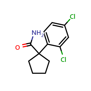 Chemical structure of 1-(2,4-Dichlorophenyl)cyclopentanecarboxamide , CAS 1788984-22-4, AChemBlock AD289330
