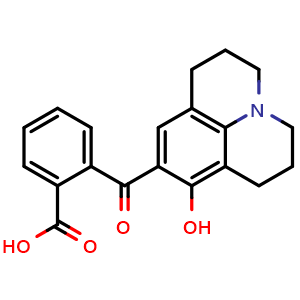 Chemical structure of 2-(8-Hydroxy-2,3,6,7-tetrahydro-1H,5H-pyrido[3,2,1-ij]quinoline-9-carbonyl)benzoic acid , CAS 107070-67-7, AChemBlock AD289342