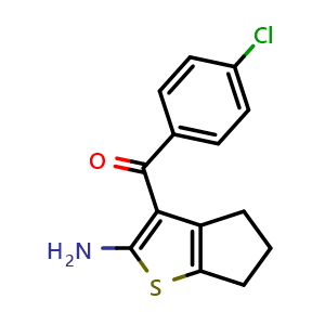 Chemical structure of 3-(4-Chlorobenzoyl)-4h,5h,6h-cyclopenta[b]thiophen-2-amine , CAS 304018-04-0, AChemBlock AD289352