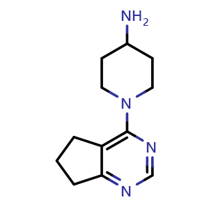 Chemical structure of 1-(6,7-Dihydro-5h-cyclopenta[d]pyrimidin-4-yl)piperidin-4-amine , CAS 1273573-59-3, AChemBlock AD289353