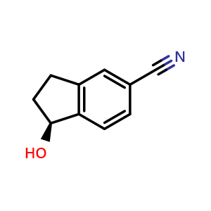 Chemical structure of (S)-1-Hydroxy-2,3-dihydro-1H-indene-5-carbonitrile , CAS 1270293-53-2, AChemBlock AD289361