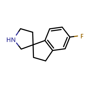 Chemical structure of 5-fluoro-2,3-dihydrospiro[indene-1,3'-pyrrolidine] , CAS 956142-27-1, AChemBlock AD289364
