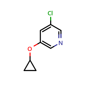 Chemical structure of 3-chloro-5-cyclopropoxypyridine , CAS 1243472-47-0, AChemBlock AD289384