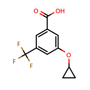 Chemical structure of 3-cyclopropoxy-5-(trifluoromethyl)benzoic acid , CAS 1243345-22-3, AChemBlock AD289386