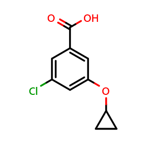 Chemical structure of 3-chloro-5-cyclopropoxybenzoic acid , CAS 1243473-10-0, AChemBlock AD289387