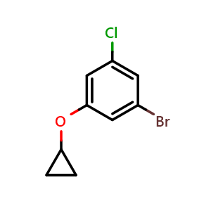 Chemical structure of 1-bromo-3-chloro-5-cyclopropoxybenzene , CAS 1243353-82-3, AChemBlock AD289388