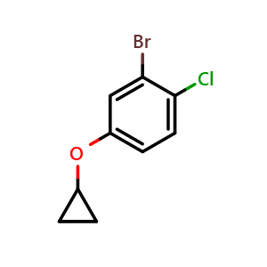 Chemical structure of 2-bromo-1-chloro-4-cyclopropoxybenzene , CAS 1243473-69-9, AChemBlock AD289393