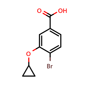 Chemical structure of 4-bromo-3-cyclopropoxybenzoic acid , CAS 1243318-30-0, AChemBlock AD289399