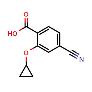 Chemical structure of 4-cyano-2-cyclopropoxybenzoic acid , CAS 1243363-91-8, AChemBlock AD289401