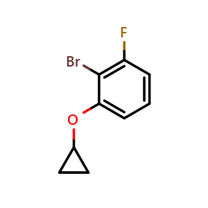 Chemical structure of 2-bromo-1-cyclopropoxy-3-fluorobenzene , CAS 1243453-51-1, AChemBlock AD289406