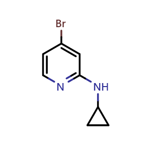 Chemical structure of 4-bromo-N-cyclopropylpyridin-2-amine , CAS 1209458-84-3, AChemBlock AD289408
