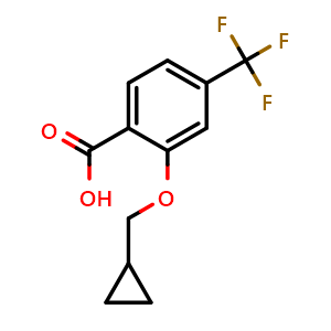 Chemical structure of 2-(cyclopropylmethoxy)-4-(trifluoromethyl)benzoic acid , CAS 1369775-79-0, AChemBlock AD289413