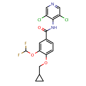 Chemical structure of 4-(Cyclopropylmethoxy)-N-(3,5-dichloropyridin-4-yl)-3-(difluoromethoxy)benzamide , CAS 162401-43-6, AChemBlock AD289414
