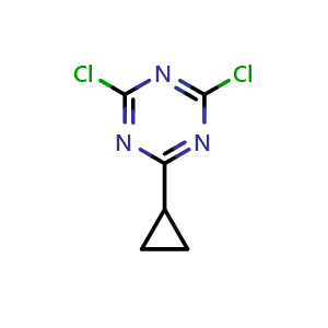Chemical structure of 2,4-Dichloro-6-cyclopropyl-1,3,5-triazine , CAS 148312-23-6, AChemBlock AD289421