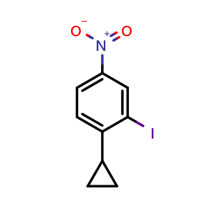 Chemical structure of 1-Cyclopropyl-2-iodo-4-nitrobenzene , CAS 57807-37-1, AChemBlock AD289428
