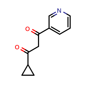 Chemical structure of 1-Cyclopropyl-3-(pyridin-3-yl)propane-1,3-dione , CAS 60651-49-2, AChemBlock AD289433