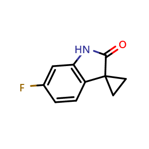 Chemical structure of 6'-fluorospiro[cyclopropane-1,3'-indolin]-2'-one , CAS 1378834-16-2, AChemBlock AD289439