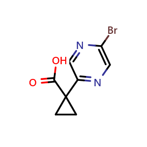Chemical structure of 1-(5-Bromopyrazin-2-yl)cyclopropanecarboxylic acid , CAS 1447606-64-5, AChemBlock AD289442