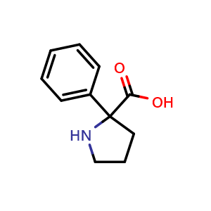 Chemical structure of 2-Phenylpyrrolidine-2-carboxylic acid , CAS 25860-44-0, AChemBlock AD289444