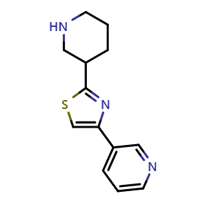 Chemical structure of 2-(piperidin-3-yl)-4-(pyridin-3-yl)thiazole , CAS 1270884-18-8, AChemBlock AD289446