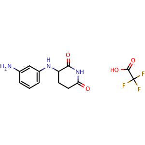 Chemical structure of 3-((3-Aminophenyl)amino)piperidine-2,6-dione 2,2,2-trifluoroacetate , CAS 2446931-46-8, AChemBlock AD289462