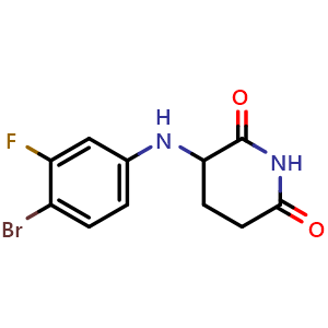 Chemical structure of 3-[(4-Bromo-3-fluorophenyl)amino]piperidine-2,6-dione , CAS 2962967-27-5, AChemBlock AD289464