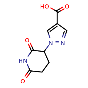 Chemical structure of 1-(2,6-Dioxopiperidin-3-yl)-1H-pyrazole-4-carboxylic acid , CAS 2743442-36-4, AChemBlock AD289470