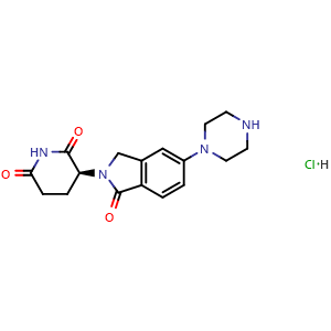 Chemical structure of (S)-3-(1-Oxo-5-(piperazin-1-yl)isoindolin-2-yl)piperidine-2,6-dione hydrochloride , CAS 2520107-65-5, AChemBlock AD289479
