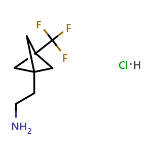 Chemical structure of 2-[3-(Trifluoromethyl)bicyclo[1.1.1]pentan-1-yl]ethanamine hydrochloride , CAS 1886967-19-6, AChemBlock AD289510