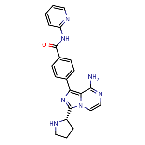 Chemical structure of (S)-4-(8-Amino-3-(pyrrolidin-2-yl)imidazo[1,5-a]pyrazin-1-yl)-N-(pyridin-2-yl)benzamide , CAS 1420478-90-5, AChemBlock AD289514