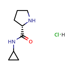 Chemical structure of (S)-N-cyclopropylpyrrolidine-2-carboxamide hydrochloride , CAS 60143-28-4, AChemBlock AD289516