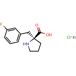 Chemical structure of (S)-2-(3-Fluorobenzyl)pyrrolidine-2-carboxylic acid hydrochloride , CAS 1217605-68-9, AChemBlock AD289523
