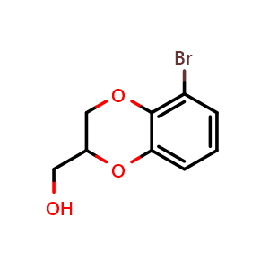 Chemical structure of (5-Bromo-2,3-dihydrobenzo[b][1,4]dioxin-2-yl)methanol , CAS 298708-72-2, AChemBlock AD289530
