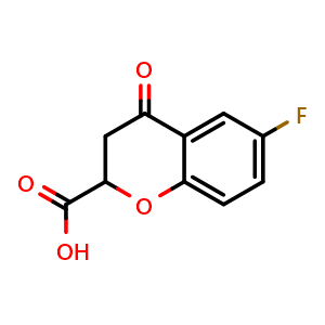 Chemical structure of 6-Fluoro-4-oxo-3,4-dihydro-2h-1-benzopyran-2-carboxylic acid , CAS 105300-40-1, AChemBlock AD289531