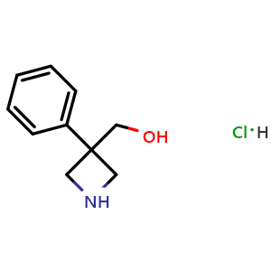 Chemical structure of (3-Phenylazetidin-3-yl)methanol hydrochloride , CAS 90874-63-8, AChemBlock AD289542