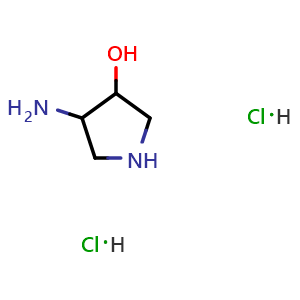 Chemical structure of 4-aminopyrrolidin-3-ol dihydrochloride , CAS 1215210-04-0, AChemBlock AD289548