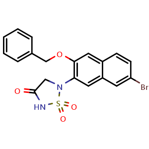 Chemical structure of 5-(3-(Benzyloxy)-7-bromonaphthalen-2-yl)-1,2,5-thiadiazolidin-3-one 1,1-dioxide , CAS 1092455-32-7, AChemBlock AD289551