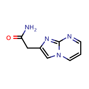 Chemical structure of 2-(Imidazo[1,2-a]pyrimidin-2-yl)acetamide , CAS 76075-29-1, AChemBlock AD289577