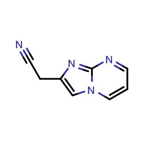 Chemical structure of 2-(Imidazo[1,2-a]pyrimidin-2-yl)acetonitrile , CAS 57892-72-5, AChemBlock AD289578
