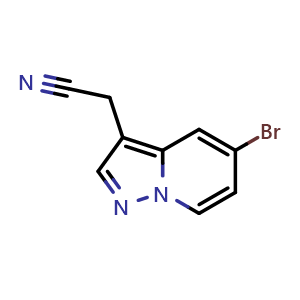 Chemical structure of 2-(5-Bromopyrazolo[1,5-a]pyridin-3-yl)acetonitrile , CAS 2090993-34-1, AChemBlock AD289584