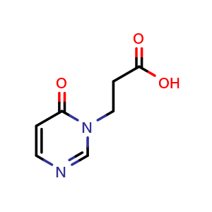 Chemical structure of 3-(6-Oxo-1,6-dihydropyrimidin-1-yl)propanoic acid , CAS 1342973-78-7, AChemBlock AD289587