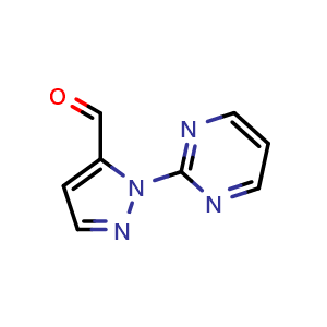Chemical structure of 1-(Pyrimidin-2-yl)-1H-pyrazole-5-carbaldehyde , CAS 1269293-84-6, AChemBlock AD289596