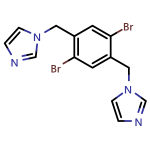Chemical structure of 1,1'-((2,5-Dibromo-1,4-phenylene)bis(methylene))bis(1H-imidazole) , CAS 2375720-18-4, AChemBlock AD289607