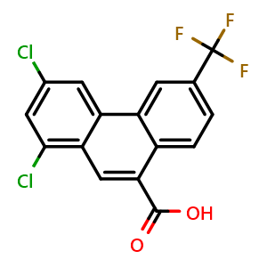 Chemical structure of 1,3-dichloro-6-(trifluoromethyl)phenanthrene-9-carboxylic acid , CAS 38635-85-7, AChemBlock AD289646