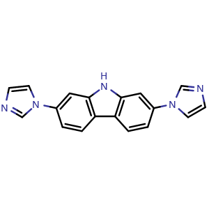 Chemical structure of 2,7-Di(1H-imidazol-1-yl)-9H-carbazole , CAS 2711006-22-1, AChemBlock AD289647