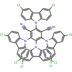 Chemical structure of 2,4,5,6-Tetrakis(3,6-dichloro-9H-carbazol-9-yl)isophthalonitrile , CAS 1469703-65-8, AChemBlock AD289653