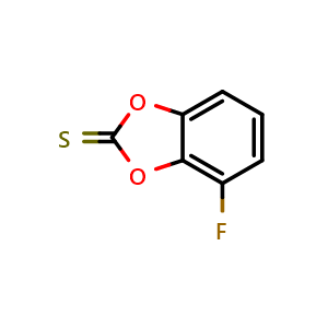 Chemical structure of 4-Fluorobenzo[d][1,3]dioxole-2-thione , CAS 1628572-51-9, AChemBlock AD289668