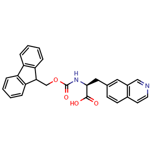 Chemical structure of (S)-2-((((9H-fluoren-9-yl)methoxy)carbonyl)amino)-3-(isoquinolin-7-yl)propanoic acid , CAS 2973755-73-4, AChemBlock AD289707
