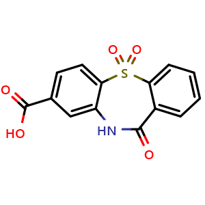 Chemical structure of 11-oxo-10,11-dihydrodibenzo[b,f][1,4]thiazepine-8-carboxylic acid 5,5-dioxide , CAS 656814-69-6, AChemBlock AD289708